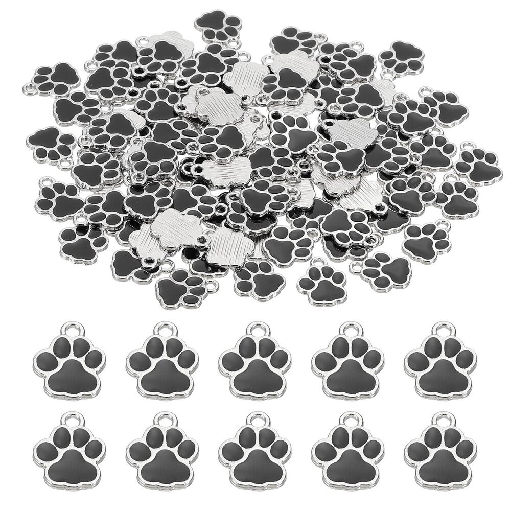 5483 100 Pcs Enamel Dog Paw Print Charms, Lovely Paw Pendant Keychain Charm